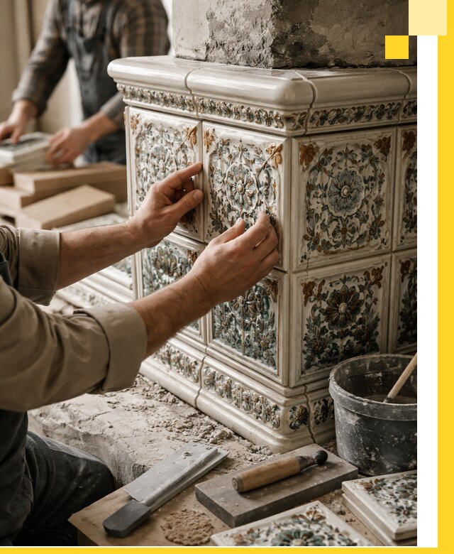 Изразцовые камины под ключ в Великом Устюге: проект и монтаж