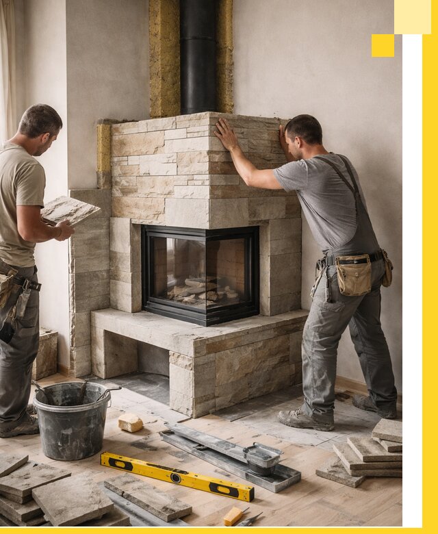 Угловые камины под ключ проект, монтаж и отделка в Великом Устюге