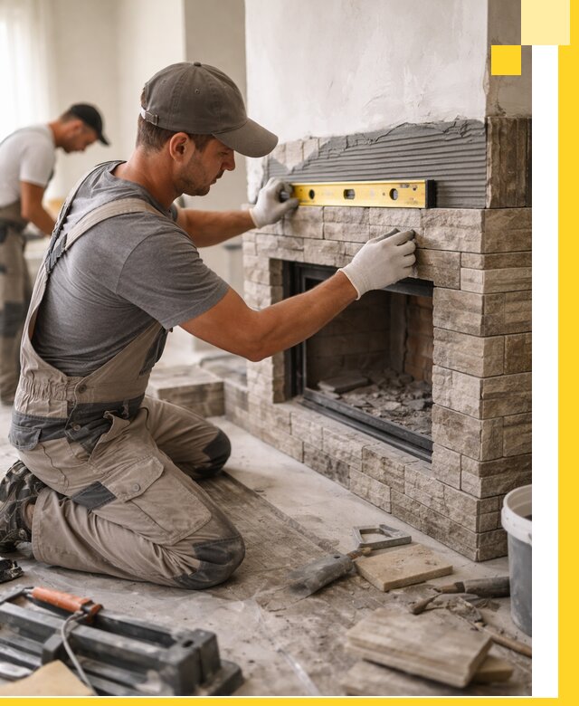 Облицовка каминов в Великом Устюге, монтаж и отделка натуральным камнем