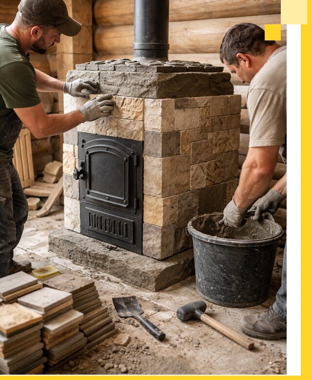 Облицовка банной печи под ключ в Великом Устюге: камень и плитка