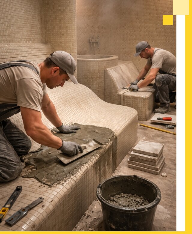 Лежаки для хамама под ключ в Великом Устюге, проект и монтаж