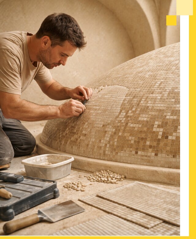 Профессиональная укладка мозаики для хамама под ключ в Великом Устюге